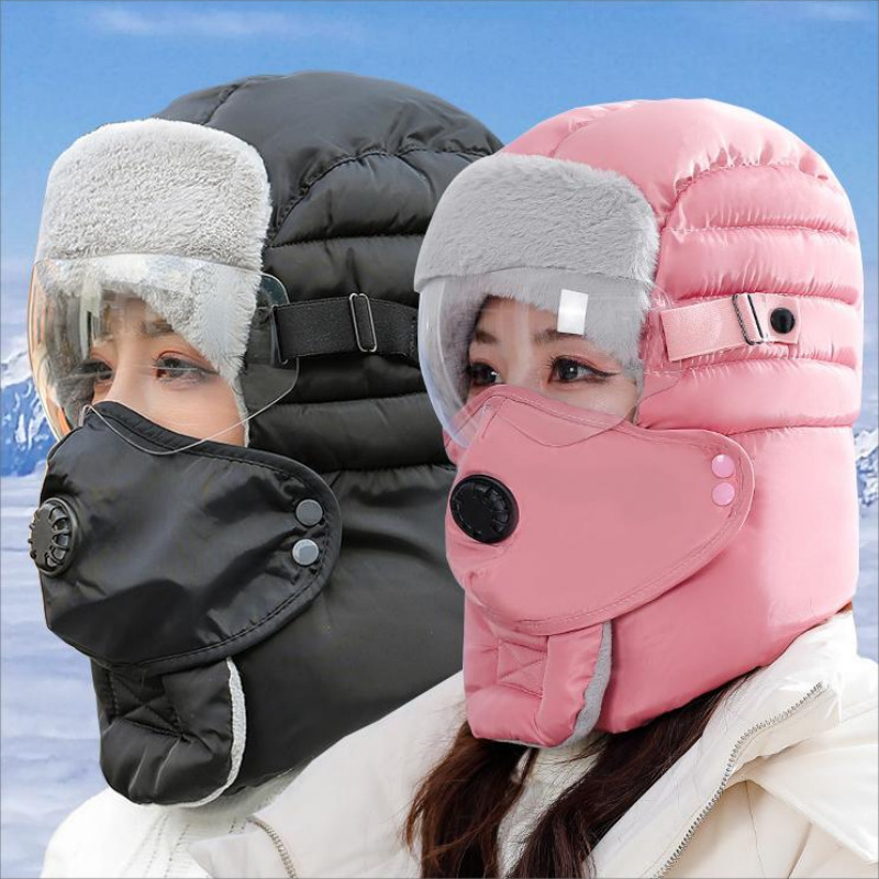 Trapper Hats Winter outdoor men's and women's wind protection ear protection face Lei Feng hat Winter goggles thickened cold hat warm cotton hat_voghion.com