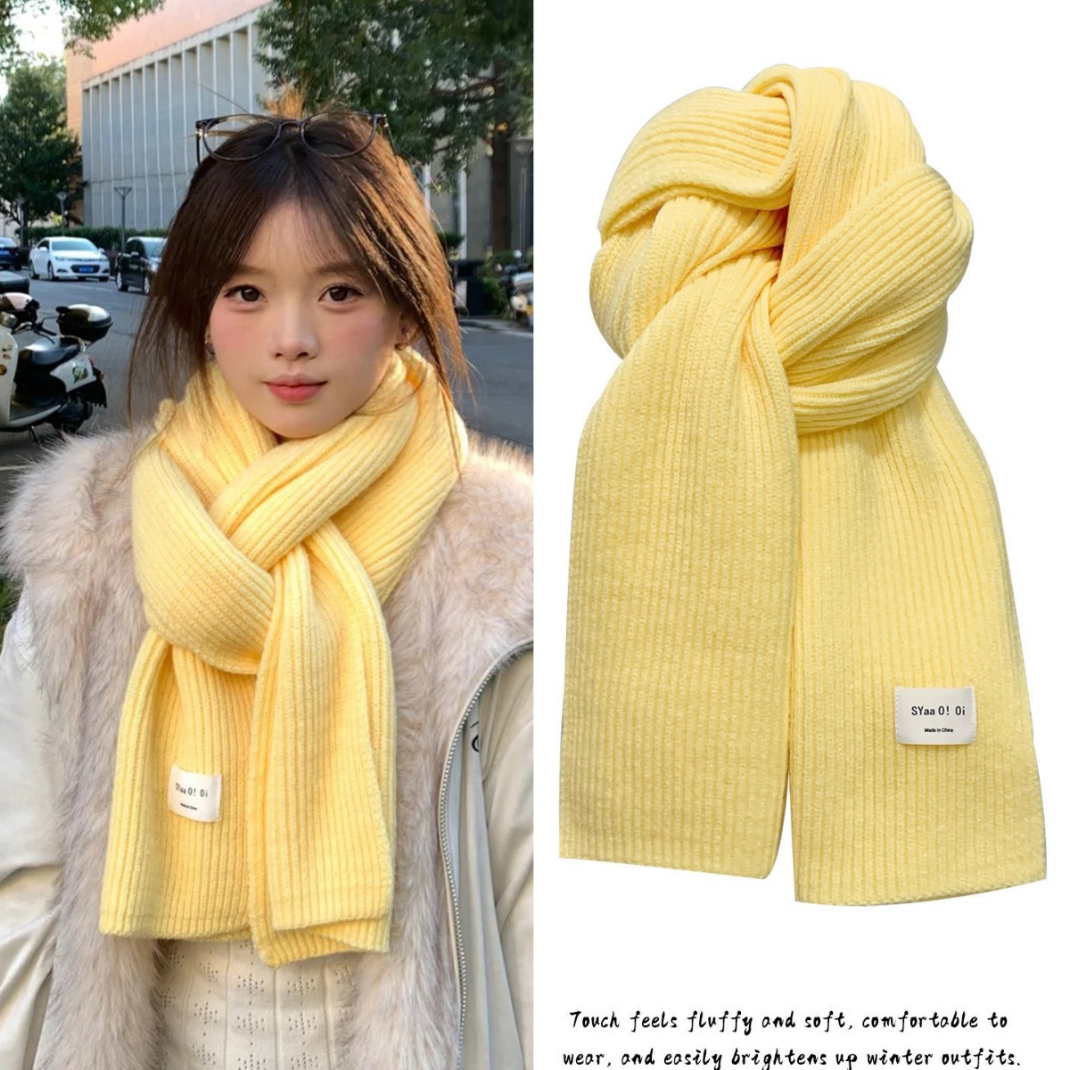 Yellow scarf for women, winter 2026 new model, popular this year, thickened and warm, Korean style, stylish student neck warmer