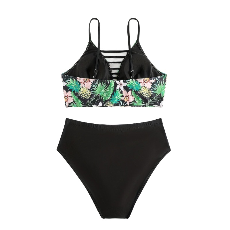 Traje de baño bikini europeo y americano de talla grande con estampado, de cintura alta y adelgazante para mujeres con curvas, venta directa de fábrica.