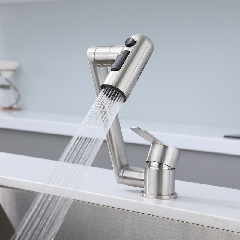 Foldable Faucet for Hot and Cold Water, Kitchen Window Opening, Hidden Sink, Stainless Steel Sink, Universal Rv Low Model