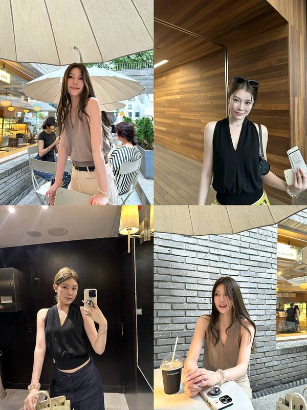 蝶宝嘻 质气姐姐专线 清透天丝v领显瘦气质无袖上衣t恤打底衫女夏|undefined