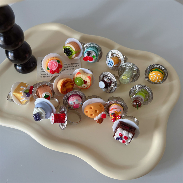 Cartoon Sweet Cake Ring Cute Niche Design Strawberry Cream Fruit Cake Afternoon Tea Ring Trendy Cartoon Sweet Cake Ring Cute Niche Design Strawberry Cream Fruit Cake Afternoon Tea Ring Trendy