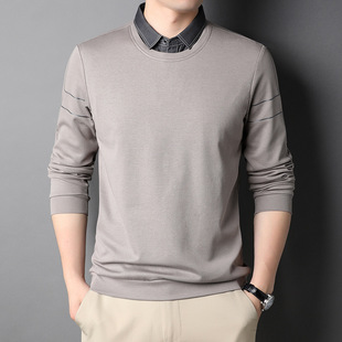 2023 fake two-piece men's top lapel Spring and Autumn new young and middle-aged pure color men's casual Q77231