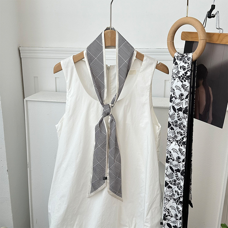 Pañuelo de seda, banda larga, sensación de alta calidad, bufanda pequeña decorativa, bolsa de toalla de seda, envuelta, pañuelo floral, cinta para el cabello, serpentín para el cabello