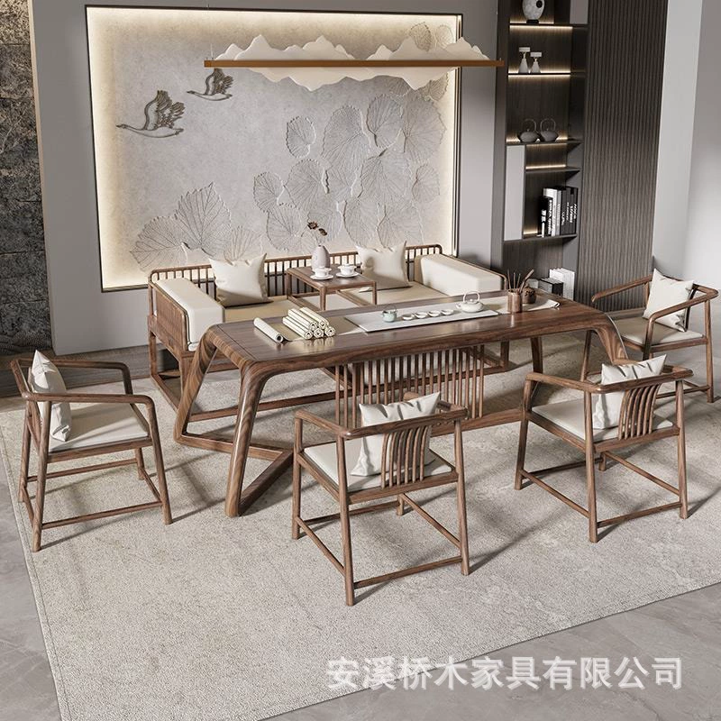 Чайный столик из цельного дерева, полный комплект, новый китайский стиль, офис, чайная, чайный домик, приемный чайный столик и стулья, домашний балкон, чайный столик кунг-фу