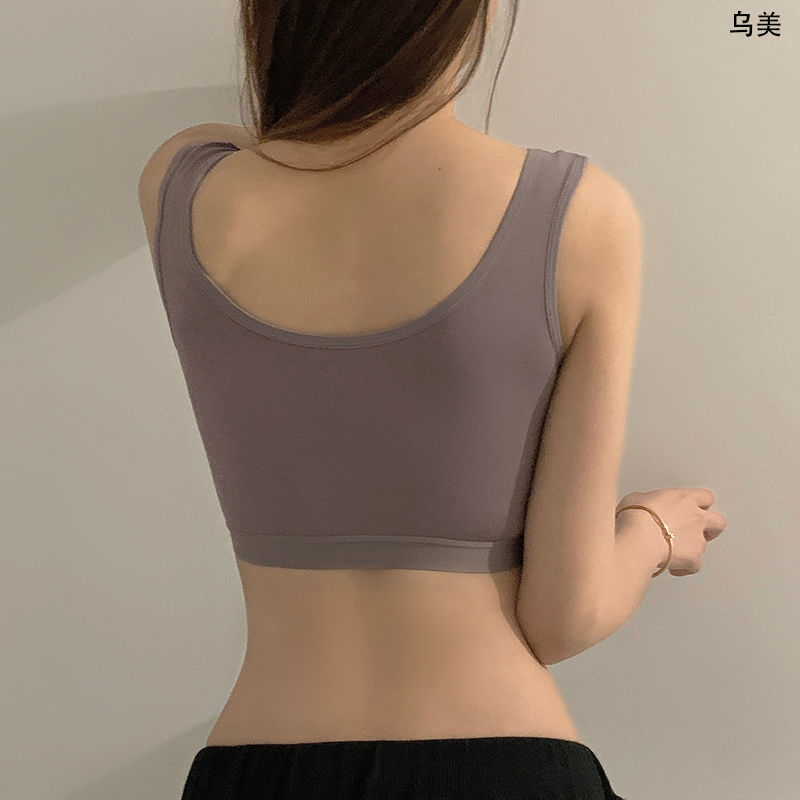 Pure Cotton Comfortable Fixed Cup with Chest Pad Sling Women's Summer Push-Up Beautiful Back-Wrapped Chest Non-Rim Sports Vest Bra