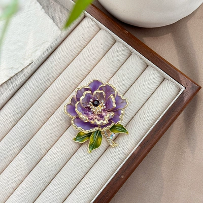 High-grade Peony Flower Exquisite Yaxa sancaqları - enamel-peony-high-end-brooch-purple