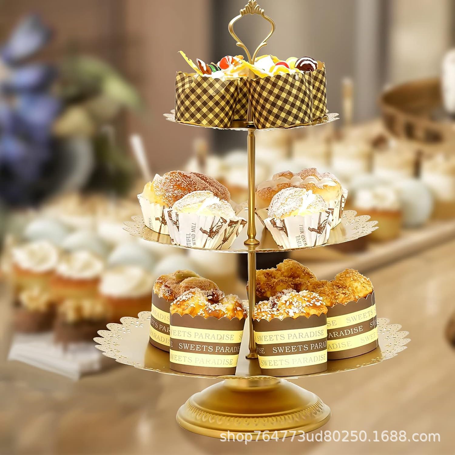 Amazon Venta caliente de cuatro piezas soporte de la torta soporte de exhibición plato de aperitivos pastelería occidental mesa de postre de boda image 3