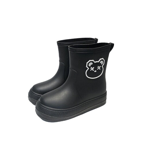 Fashionable rain boots for women, mid-calf size, adult outdoor wear, warm and cute little bear water shoes, waterproof and slip-resistant water boots, rubber shoes