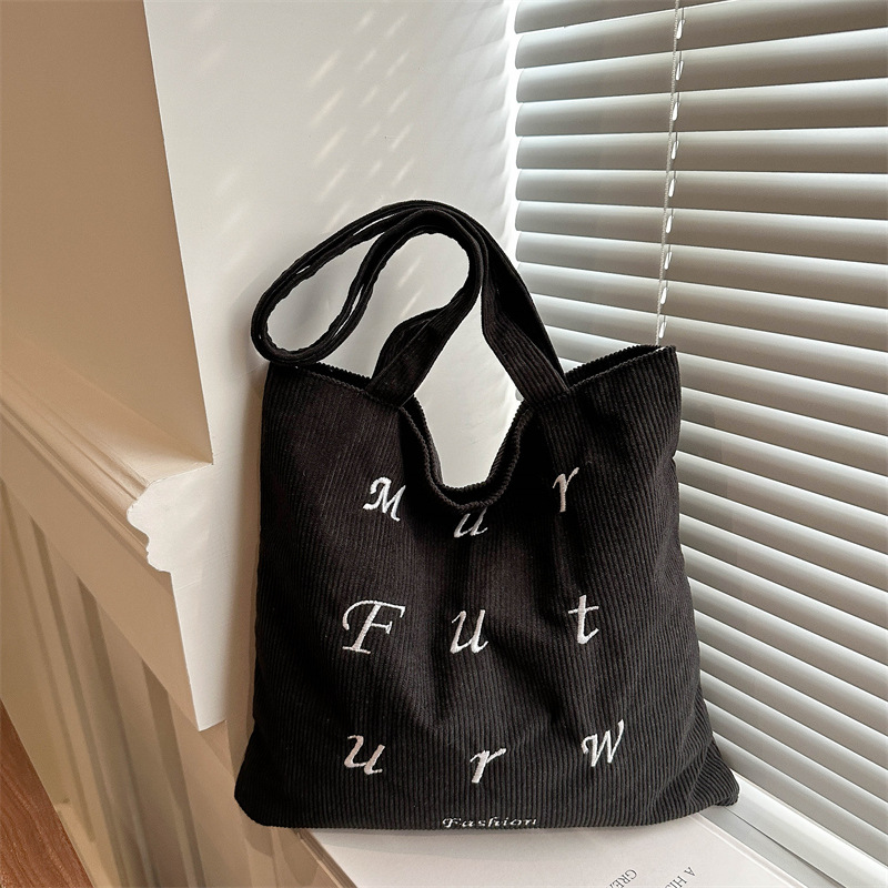 Bolsa de hombro bordada de letras, bolsa de mujer, bolsa de mano, bolsa de compras de gran capacidad, bolsa de clase para estudiantes