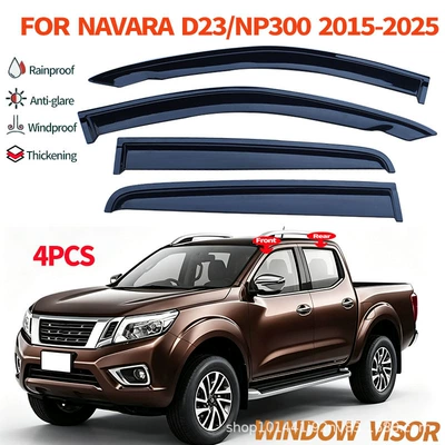 Suitable for Nissan Navara rain and sun visors NAVARA D23 2015-2025 Window visor (Rain shield) - cross-border-precision-made-without-car-logo-can-be-labeled-on-request-navara-d23mk3-d23-2015-2025psrain-shield-without-bright-trim