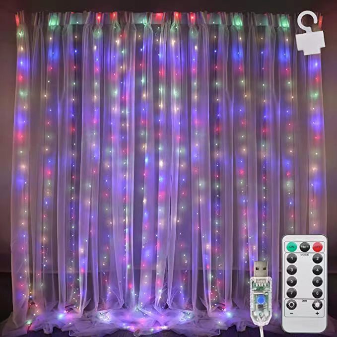 3* 3m ライトカーテンライト USB プラグインリモコンクリスマス結婚式の装飾ライトストリング防水カラフルなライト LED ライトストリング|undefined