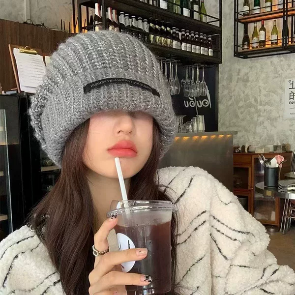 Cross-border hat female Korean autumn and winter knitted hat student wool hat face small warm pile net red ear protection hat