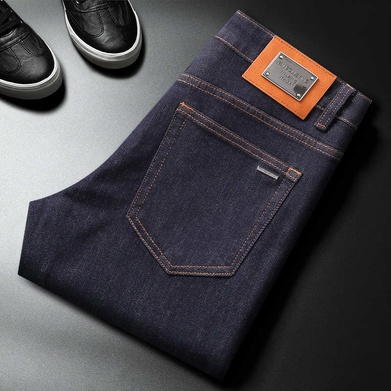 Autumn and Winter Trendy Brand Western Jeans Men's Elastic Slim-fit Small Straight Casual Trendy Fashionable Washed High-end Pants