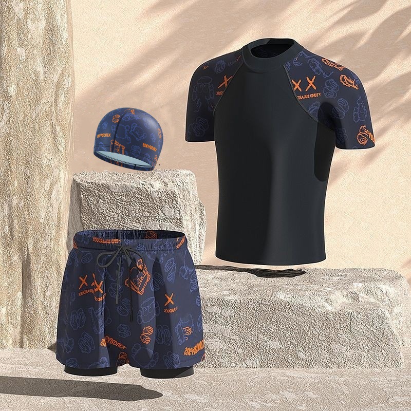 Orange bear suit + swimming cap