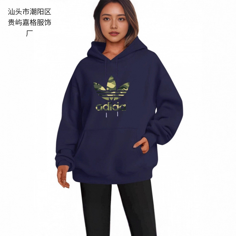 2025 New Cross-Border Drop Shoulder Sleeve Hooded Sweatshirt for Men and Women, Unique Camouflage Clover Pattern Casual Print