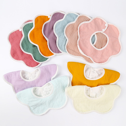 Gauze beanie velvet baby petal bib pure cotton baby saliva towel pure cotton waterproof autumn and winter thickened newborn bib