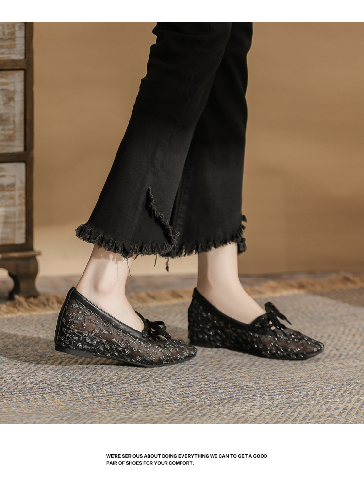 Sandal cao gót nữ ren lưới hở mũi phong cách Pháp — Champagne màu chi tiết 15