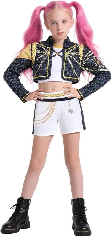 2025亚马逊新款女孩恶魔猎人服装儿童流行歌手童装套黑金猎魔女团|undefined