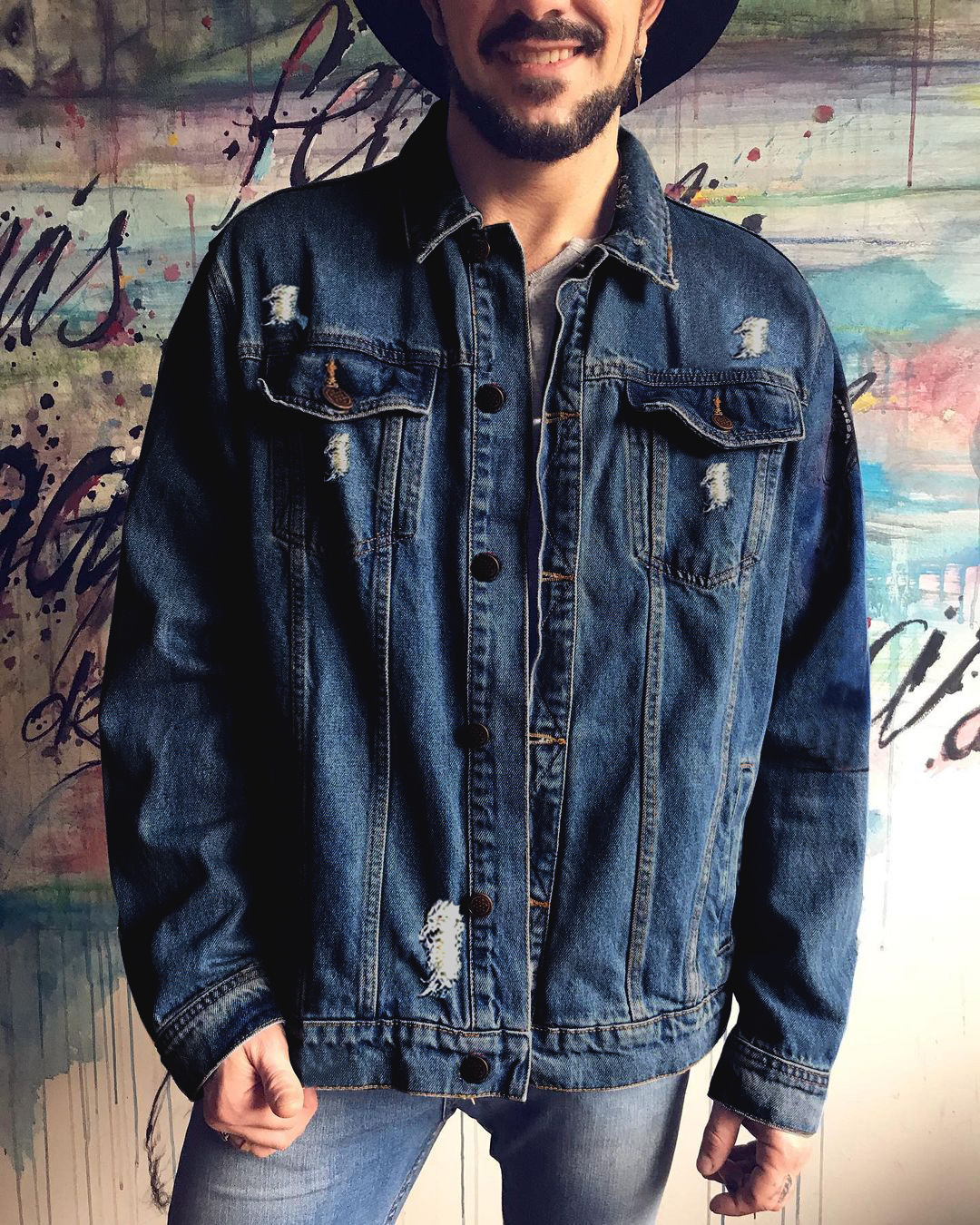Men's Denim Jacket Round Neck Casual Printed Jacket For Autumn_voghion.com