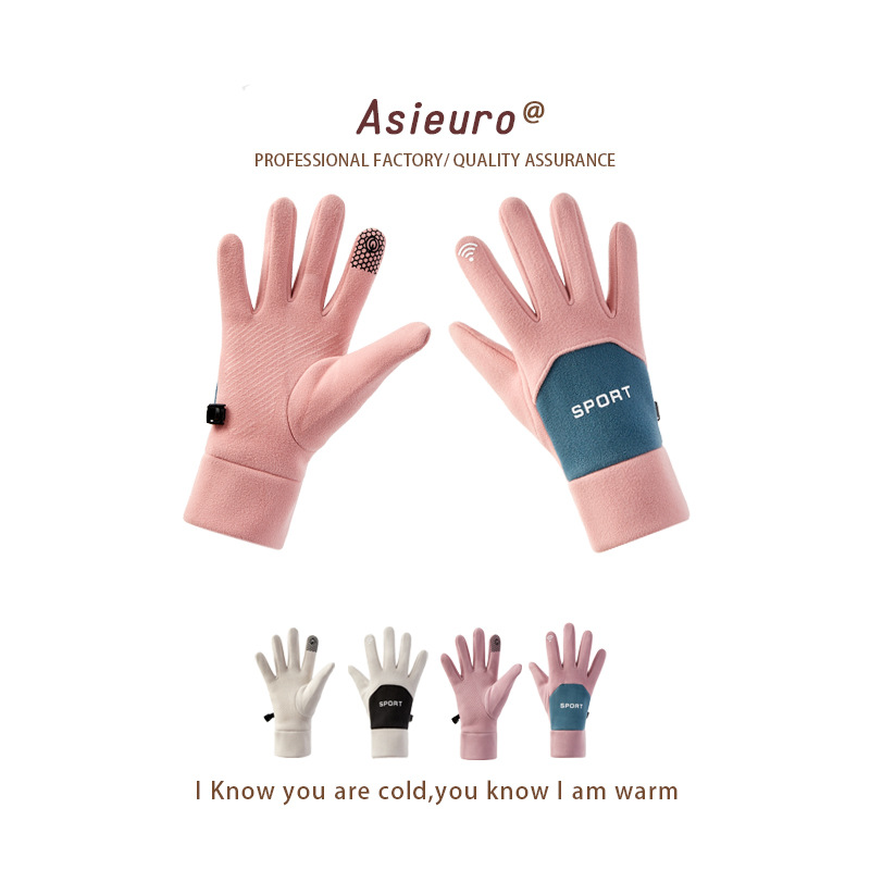 手套秋冬保暖女士加厚防風防寒騎行手套批發觸屏麂皮絨防滑手套