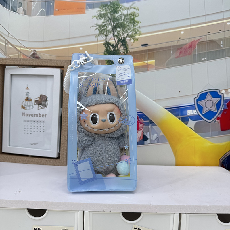 Labubu高透版遛娃盲盒15cm可放拉布布搪胶保护套可爱防尘收纳展示|undefined
