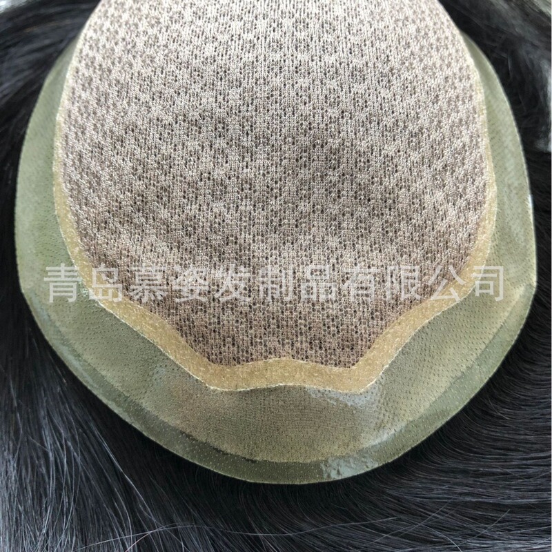 Q7 Fully Hand-Knitted Hand-Knitted Human Hair Wig for Men with Sparse Hair on Top of Head to Cover White Hair. It Is Compliant and Can Be Worn on the Back of the Head