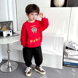 秋冬加绒新款拜年服幼儿园元旦活动班服时尚洋气过年套装两件套潮