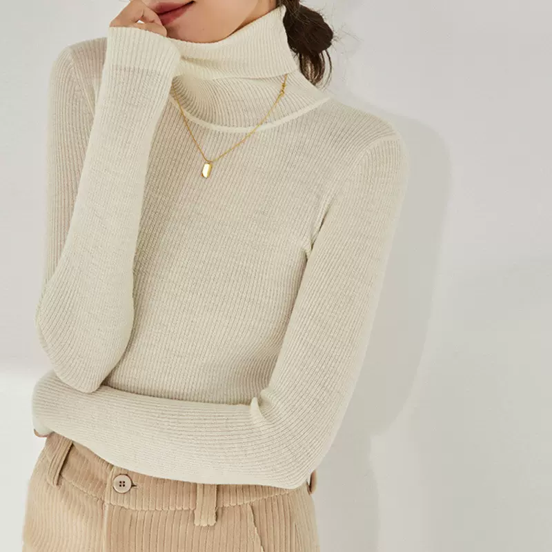 盛宏25秋新款高领长袖修身弹力羊毛针织基础打底衫上衣女12709