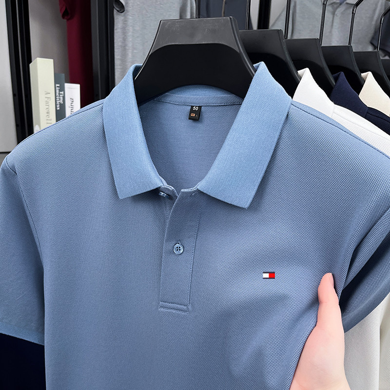 American Big-Name Tomny Genuine Men's Short-Sleeved T-Shirt Pure Cotton Lapel Polo Shirt Summer Long-Staple Cotton T-Shirt for Men