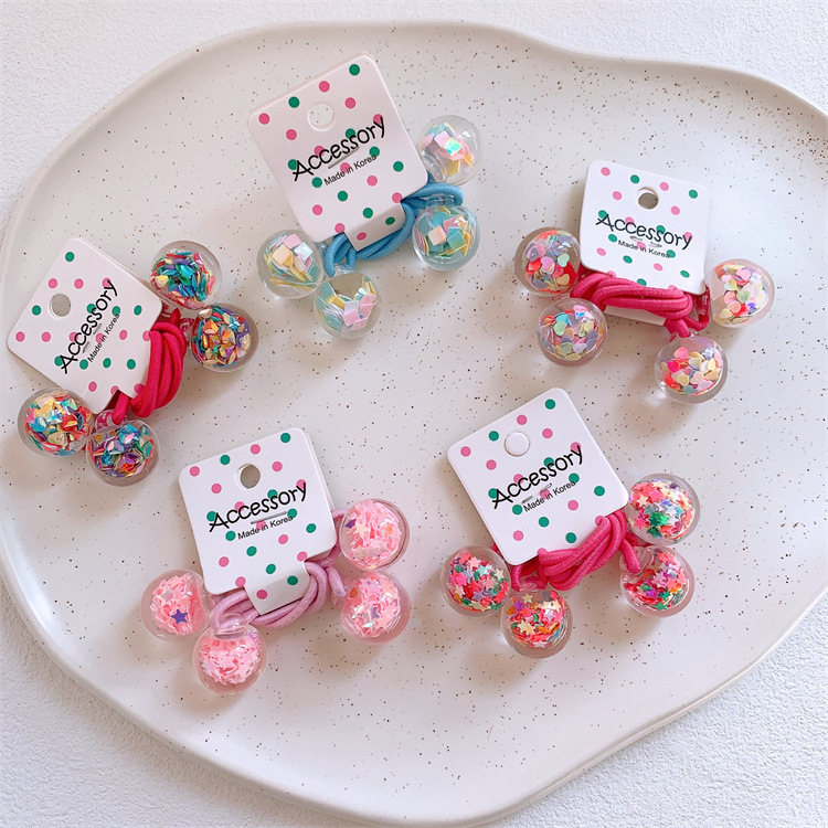 新款韓版兒童亮片流沙球球發圈小女孩扎頭髮皮筋發繩對裝頭繩髮飾