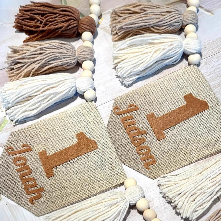 Personalizado estilo bohemio de un año de cumpleaños bebé bancarta silla alta estilo rustico pastel accesorios de fotografía