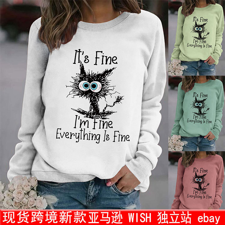 Foreign single fashion new autumn and winter European and American Amazon in stock round neck trend long sleeve round neck cute sports sweater