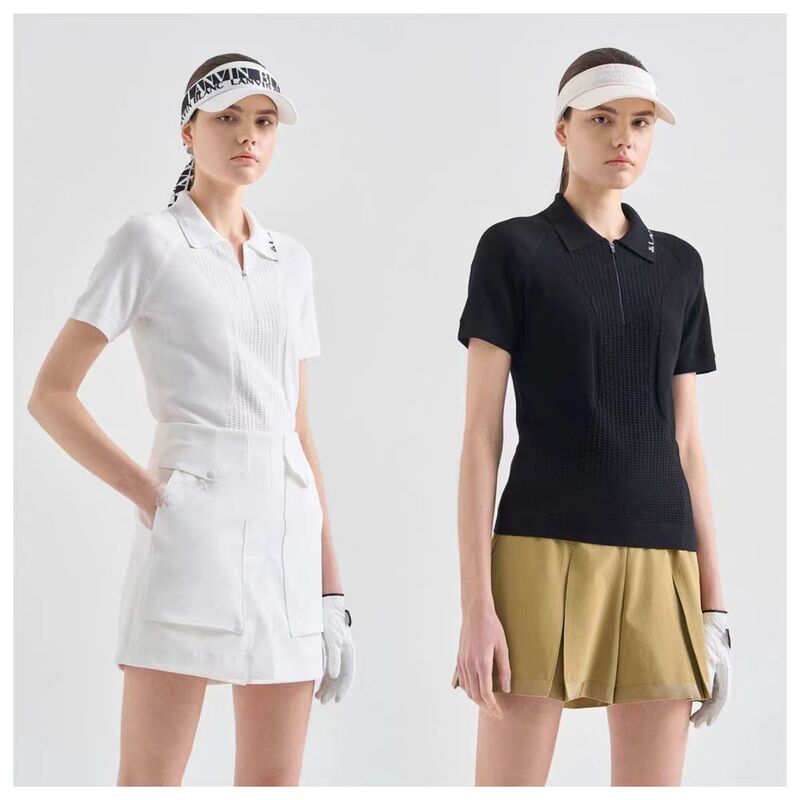 Summer Golf Clothing for Women, Lapel Collar, Cool-Feeling Short-Sleeved Knit Top, Slim Fit, Versatile Top Summer Golf Clothing for Women, Lapel Collar, Cool-Feeling Short-Sleeved Knit Top, Slim Fit, Versatile Top