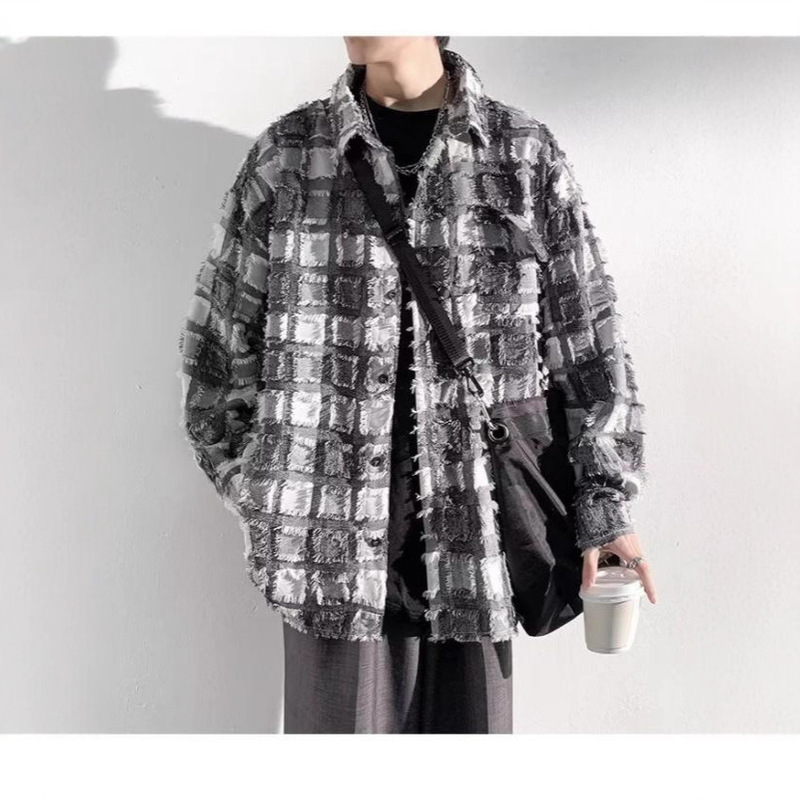Tassel Plaid Long-Sleeved Shirt Men's Spring & Fall New Fashion Brand Handsome Shirt American Retro Design Jacket