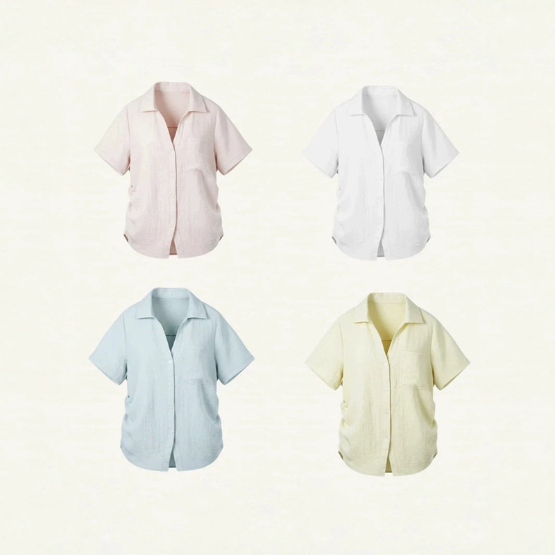 Korean Style Lapel Short-Sleeved Shirt for Women, New Summer Style Solid Color Work Clothing Casual Design Shirt