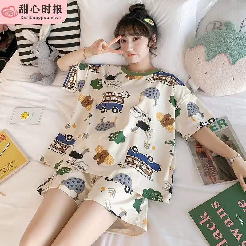 韩版睡衣女夏季薄款短袖卡通少女学生夏天宽松睡衣女士外穿家居服