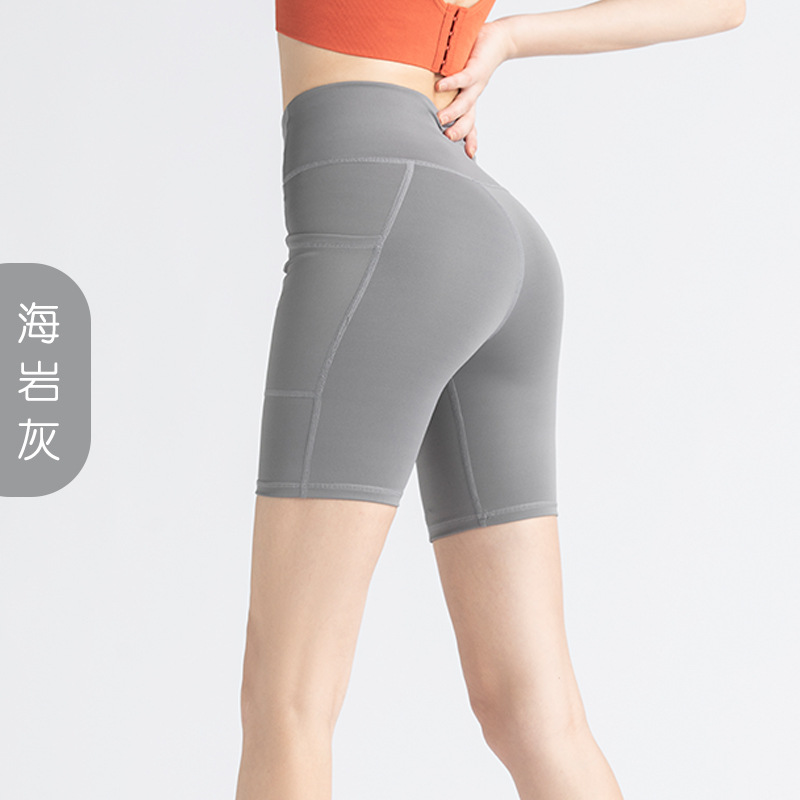 Juyitang medias deportivas pantalones cortos de bolsillo lateral de malla de verano para mujer ciclismo fitness pantalones de yoga para correr de secado rápido