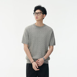 ZY8113-MM美式麻花针织衫短袖T恤男夏季宽松透气老钱风上衣，男装针织衫/毛衣，星座614