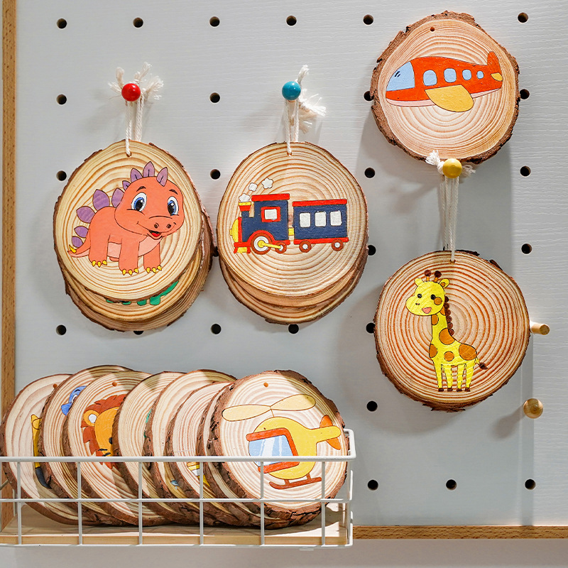 Children's Dinosaur Wood Craft Animal Pine Wood Slice Painting Set DIY Material Pack Kindergarten Handmade Craft Toy