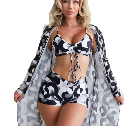 Bikini triangle bottom three-piece swimsuit for women