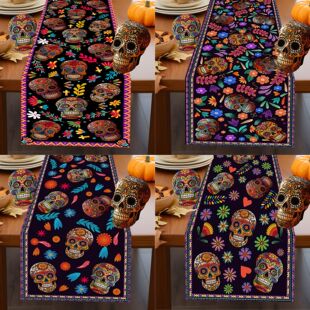 Amazon hot sale linen table runner dead day skull indoor and outdoor festival home decoration dining table living room table runner