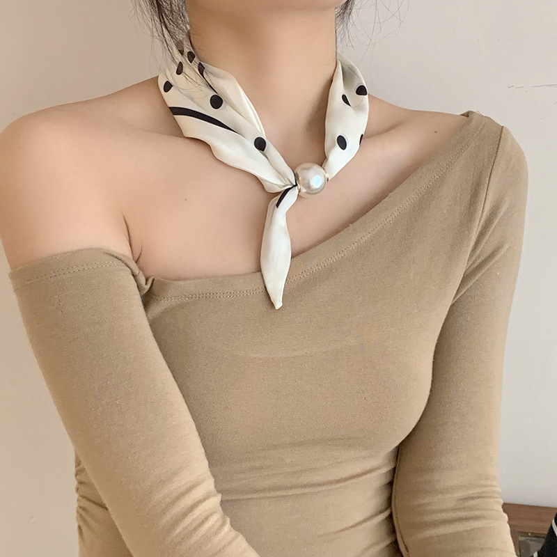 Nuevo collar de perlas, bufanda de seda para mujer, moda de alta gama de primavera y verano francesa, bufanda de seda de succión magnética de todo fósforo, personalizada de fábrica