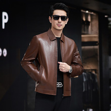 海宁新款头层山羊皮真皮皮衣男中年休闲翻领皮夹克时尚外套男装