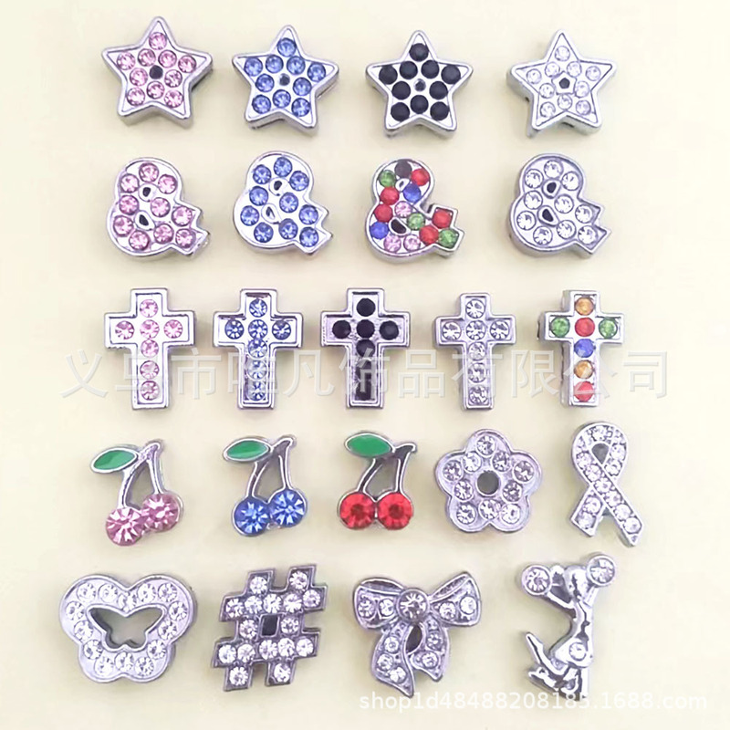 Wholesale Gold Chrome 8mm Perforated Alloy Diamond-Encrusted Heart-Shaped Jewelry Accessories Personalized DIY Crown Five-Pointed Star