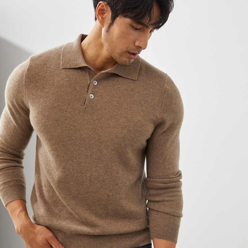 100% Pure Cashmere 2026 Spring New Men's Polo Collar Pullover Short Knit Sweater Warm Loose Sweater