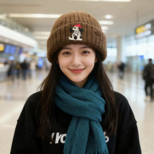 韩系斑点小狗针织帽女士秋冬季新款百搭加厚保暖防风显脸小毛线帽