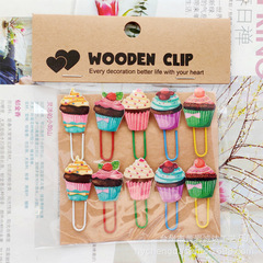 カラフルな漫画アイスクリームペーパークリップ木製工芸品フラワーショップカードホルダー金属バックル U 字型ピンフォトホルダー