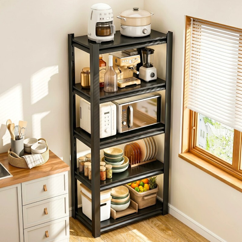 Floor-standing multi-layer multifunctional kitchen storage rack, household shelf for microwave, oven, pots, and spices