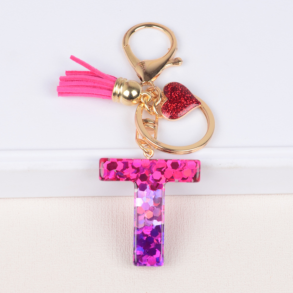 Rosé rojo amor letras inglesas llavero de cristal goteo de goma sequillas llavero de letras bolsos de mujer colgante